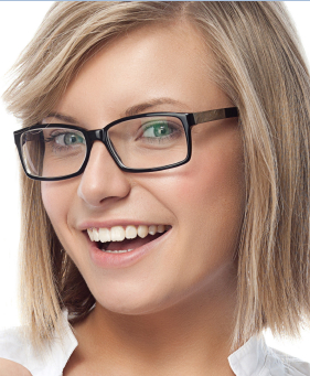 Smiling blond woman with glasses